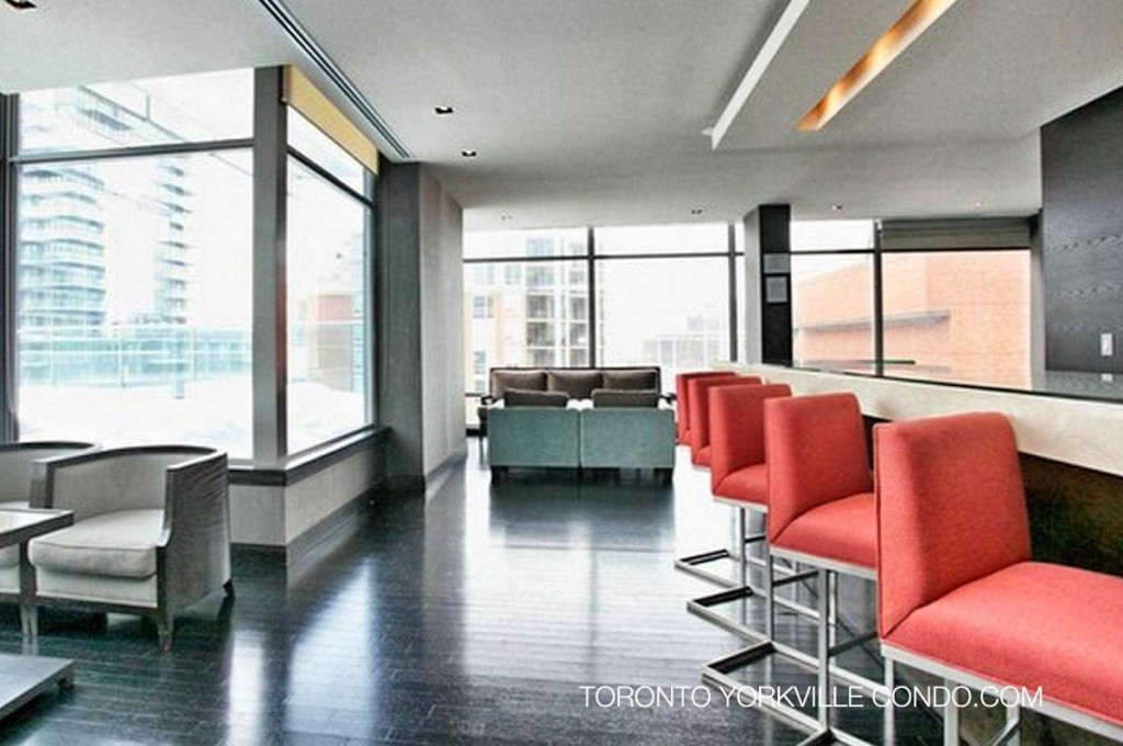 Party room bar and lounge at 18 Yorville condos